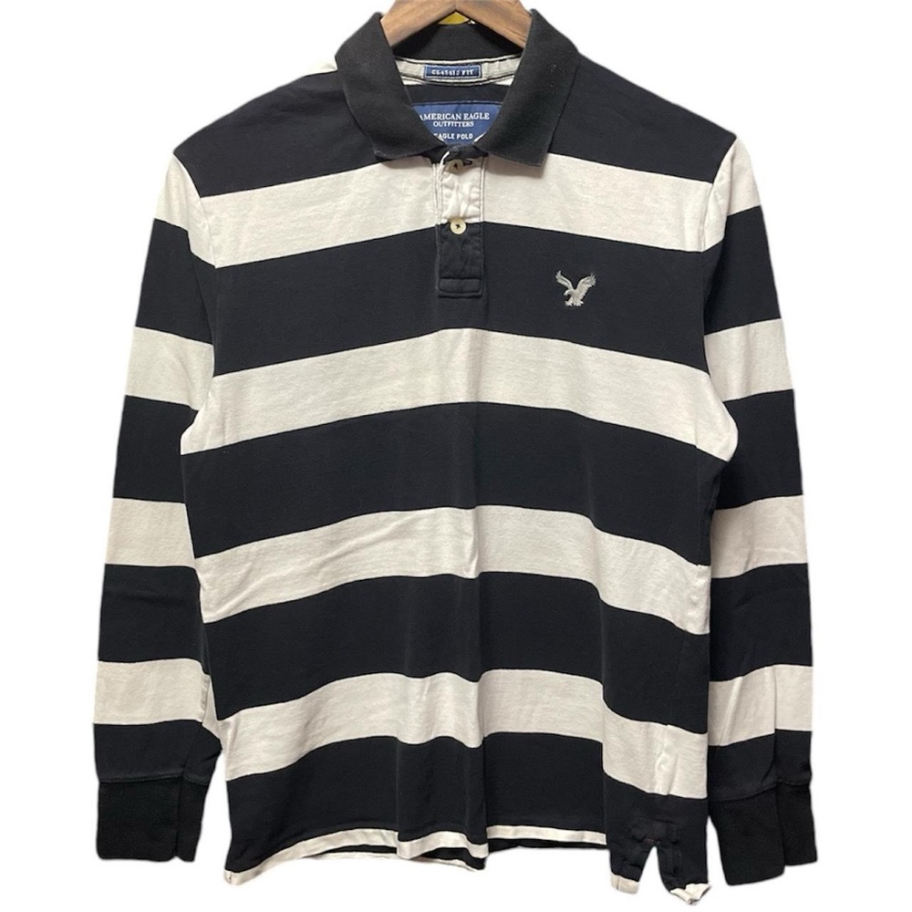 American Eagle outfitters classic fit horizontal striped long sleeve polo shirt
